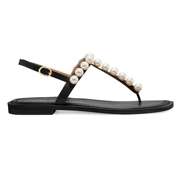 Stuart Weitzman Shoes - Stuart Weitzman Goldie T-Strap Sandal
Black Leather Size:8